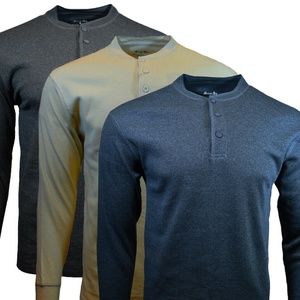 3 Pack Mens 3 Button Henley Thermal Long Sleeve